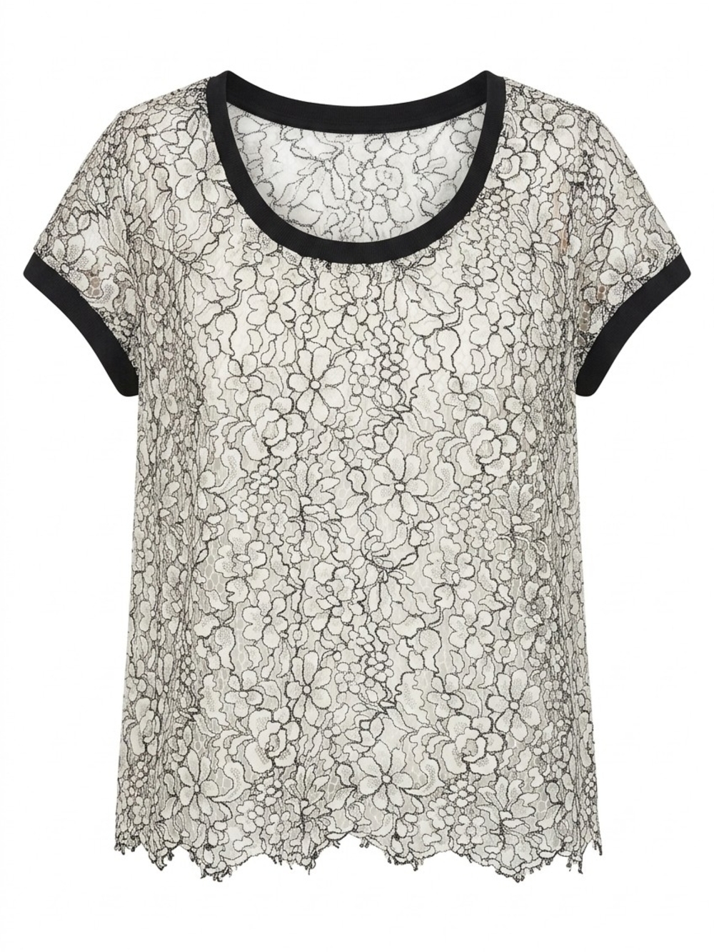 PLUS - Torrid Ivory Floral Lace Tee with Black Contrast Trim